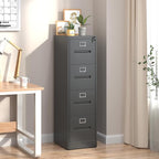 4 Drawer File Cabinet,Black Vertical File Cabinet with Lock for A4/Letter/Legal Size Files,Steel Filing Cabinets for Home Office,Assembly Required