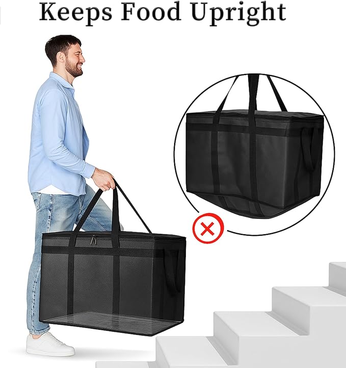 Bodaon 2-Pack Insulated Food Delivery Bag With Hard Bottom, XXXL Pizza Cooler Bags, Rideshare Delivery Bag, Grocery Shopping and Catering, Thermal Cold/Hot Styrofoam Carrier for Travel/Car