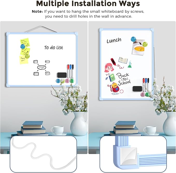 MaxGear Double-Sided Dry Erase Board for Wall, 16"x12" Hanging Whiteboard, Small Dry Erase White Board kit, Portable Whiteboard for Planning, Drawing, Memo, to Do List, Blue Frame