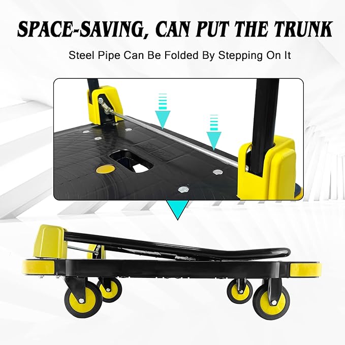Platform Truck Cart 1000LBS Chinco Star Folding Push Cart Dolly Portable Moving Dolly Cart with 360° Swivel 5'' Wheels Heavy Duty Foldable Flatbed Cart for Hand Moving (35L x24W x40H in)
