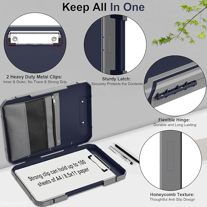 Thicker Clipboard with Storage, Internal Pen Pouch Included, A4 / Letter Size, High Capacity Organization Box for Teachers Nurses, Plastic Coated Clipboard Binder for School Office Supplies