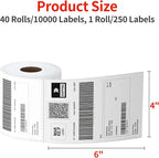 Thermal Labels 4x6 Roll - 10000 Labels, 4x6 Perforated Postage Shipping Label for Rollo, Zebra, MUNBYN and Polono Thermal Printers (NOT for DYMO)