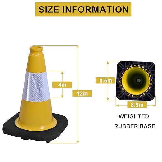 OrangeStar 4-Pack 12" Traffic Cones, Weighted Safety Cones with Reflective Collar for Driving Practice, Sports Training, Parking Lots & Construction, Indoor & Outdoor Use, Yellow