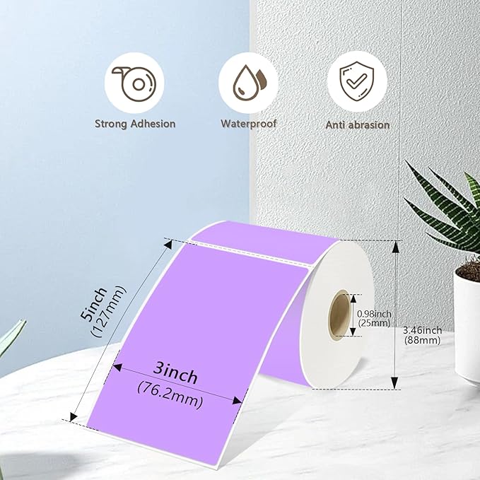 3x5 Inch Thermal Label Stickers,300Pcs Waterproof Rectangle Labels for Storage Bins,Moving Boxes,Address & Inventory Organization,Small Business Labeling,Light Purple