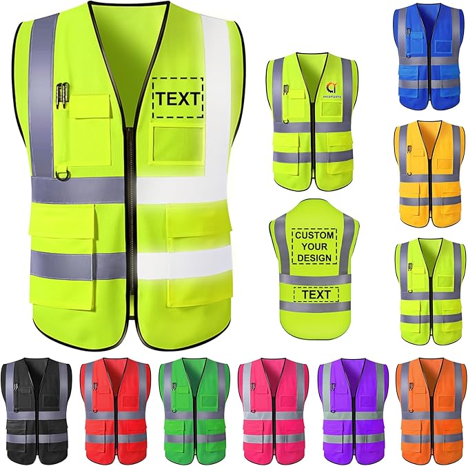 Custom Safety Vest for Men High Visibility Protective Workwear 5 Pockets Class 2 With Reflective Strip