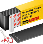 Magnetic Strips with Adhesive Backing - Magnetic Tape for Crafts - Tool and Knife Magnet Strips for Kitchen, Garage and Garden - Adhesive Magnetic Tool Holder Strip for Wall (6 Pieces, 6" x 1")