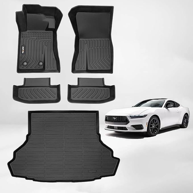 AIPOIL® Floor Mats & Cargo Liner Set for 2015-2026 Ford Mustang (Without Subwoofer in The Trunk & Not for Ford Mustang Mach-E) All Weather Protection Full Set Accessories - Black