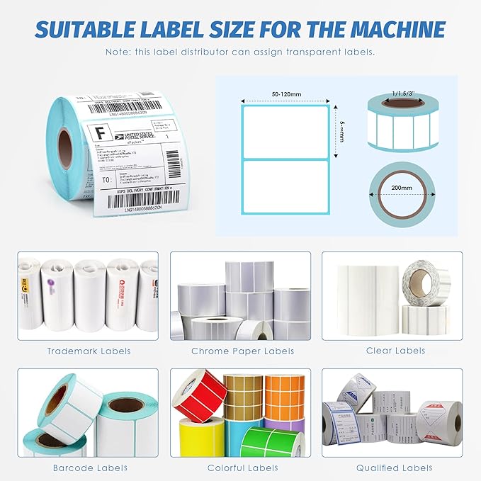 Automatic Label Dispenser Electric Sticker Dispenser for Rolls&Folds Label Machine, Speed Adjustable, Lable Dispenser for 5-120mm Label Width, Transparent Labels & Various Common Labels