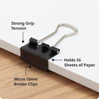 U Brands Binder Clips, Micro 1/2-Inch Width, 1/5-Inch Paper Holding Capacity, Black and Silver Steel, 100-Count - 650U08-24