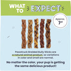 Pawstruck Natural 7” Braided Bully Sticks for Dogs, Tough Long-Lasting, Rawhide-Free, Low Odor, Healthy Single Ingredient Chew Treat for Aggressive Chewers, 25 Count, Packaging May Vary