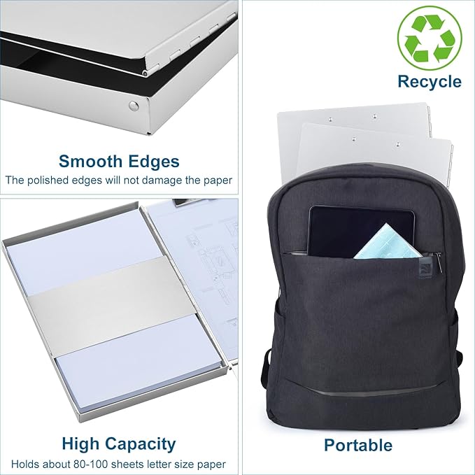 ZCZN Aluminum Clipboard with Storage and Clip Recycled, 4 Pack Clipboard Folders, Sturdy Letter Size Recycle Metal Form Holder for Business Office Medical Professionals, Letter Size (Silver)