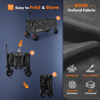 48" L Collapsible Wagon Cart Foldable, 560lbs Weight Capacity 300L Heavy Duty Folding Beach Wagons with Big All-Terrain Wheels, Utility Carts for Groceries, Shopping, Camping, Sports - Grey