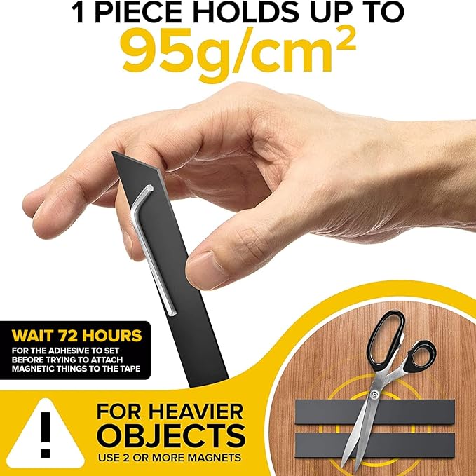 Magnet Strips with Adhesive Backing - Flat Thin Magnetic Tape for Crafts - Tool and Knife Magnetic Strip for Garage, Kitchen and Garden - Sticky Magnetic Tool Holder for Wall - 11 PCs