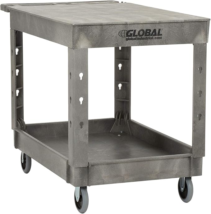 Global Industrial Plastic 2 Flat Shelf Service & Utility Cart, 44" x 25-1/2", 5" Rubber Caster