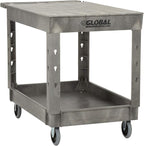 Global Industrial Plastic 2 Flat Shelf Service & Utility Cart, 44" x 25-1/2", 5" Rubber Caster