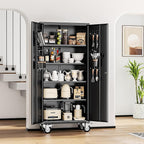 INTERGREAT Metal Storage Cabinet with Wheels, 72" Lockable Mobile Cabinets with Adjustable Shelves, Large Capacity Rolling Tall Cabinet with Casters for Home Office, Kitchen, Garage, School(Black)