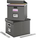 Huolewa File Organizer Boxes with Lids, Collapsible Faux Leather Hanging File Folder Box Organizer with Plastic Slide, Decorative Home/Office Filing System Boxes for File and Folders Storage