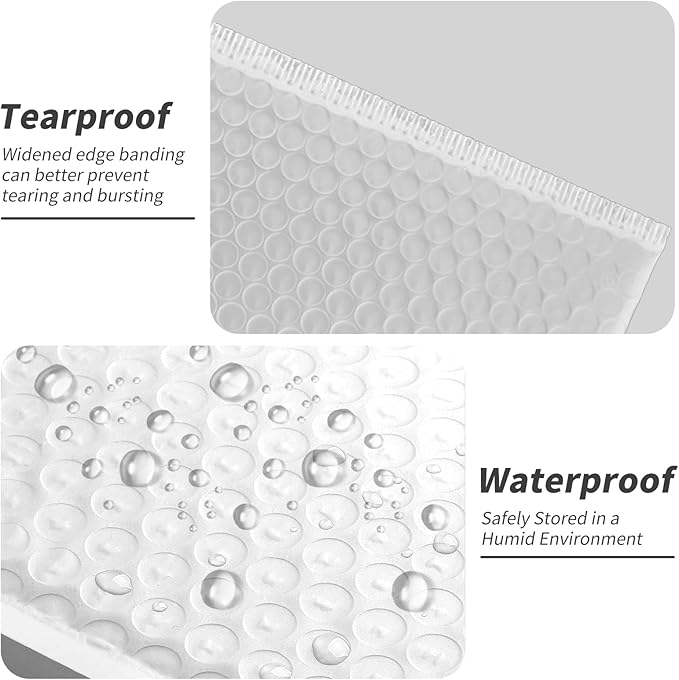 Bubble Mailers, 8.5x11 Waterproof Padded Envelopes - 50Pack Self Seal Bubble Envelopes, Shipping Envelopes for Small Business, Envelope Mailers for Jewelry Gifts, White