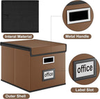 Huolewa Portable Leather File Organizer Boxes with Lids, Office Document Boxes Organizer, Filing Boxes, Decorative Small File Boxes for Hanging Files with Plastic Slide for Office/Decor/Home