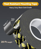 Double Sided Tape Heat Resistant Heavy Duty, Waterproof Outdoor Indoor Automotive Mounting Tape, Removable No Residue Super Strong Adhesion Foam Tape, 1" x 20FT