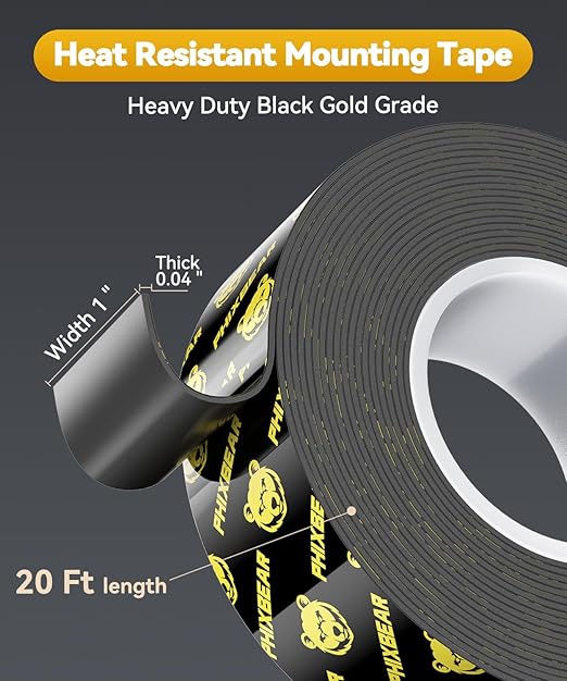 Double Sided Tape Heat Resistant Heavy Duty, Waterproof Outdoor Indoor Automotive Mounting Tape, Removable No Residue Super Strong Adhesion Foam Tape, 1" x 20FT