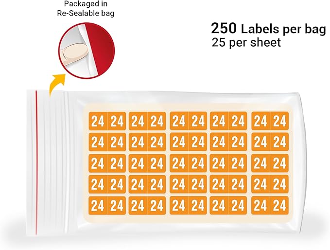 2024 MINI Year Stickers, Orange, Compatible with Smead ETS Series, Doctor Stuff 2024 Chart Stickers, USA Made Year Labels for End Tab File Folders, 250/Pack, 1 Package, 1/2" x 1" - Small Labels