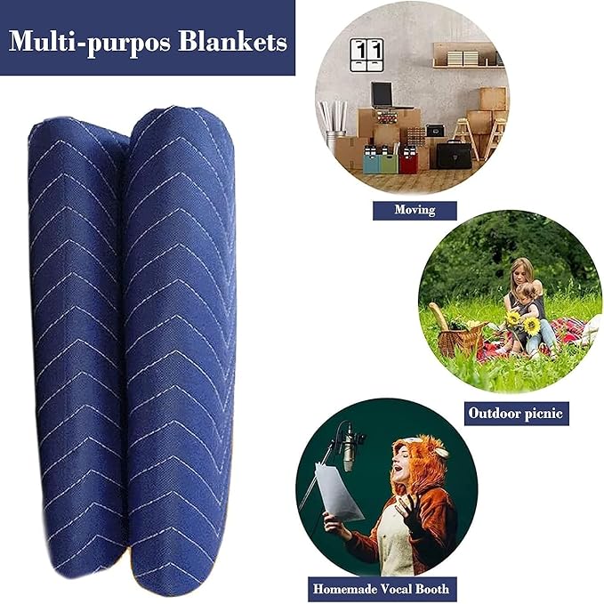 4 Pack Moving Blankets Heavy Duty 80"x72" Quilted Packing Blankets for Moving Furniture Padded Shipping Furniture Mover Blue