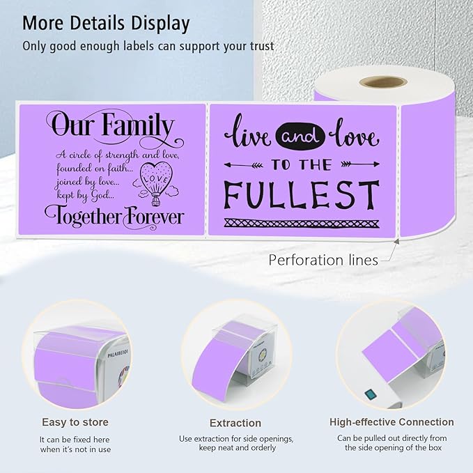 3x5 Inch Thermal Label Stickers,300Pcs Waterproof Rectangle Labels for Storage Bins,Moving Boxes,Address & Inventory Organization,Small Business Labeling,Light Purple