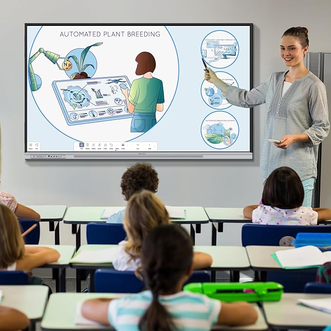 75 Inch 4K Smart Board - Google EDLA-Certified Interactive Whiteboard, Android 14, 50-Point Touch, Wireless Casting - Digital Whiteboard for Classrooms & Hybrid Offices (Board Only)