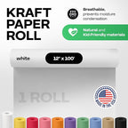 12" x 1200" (100 feet) White Kraft Paper Roll - USA-Made Quality Craft Paper for Gift Wrapping, Kids' Arts & Crafts, School Projects - 100% Recycled Natural Material 50lb Thickness by IDL Packaging