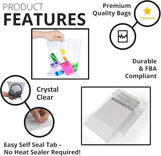 Clear Poly Bags 6x9" - 200 Pack - 6x9 Poly Bags with Suffocation Warning - Extra Strong Seal - 6x9 Poly Bag - Retail Supply Co