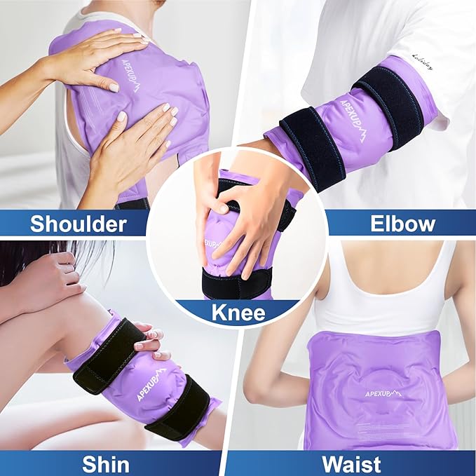 APEXUP Ice Pack for Knee Pain Relief, Large Reusable Wrap After Surgery, Flexible Gel Cold Pack for Injuries, Pain Relief for Back, Shoulder, Elbow, Ankle and Leg (Purple, L, 2PK)