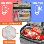 opux Insulated Lunch Bag for Men Women, Large Dual Compartment Cooler Bag, Soft Two Deck Lunch Box for Work School Picnic, Leakproof Lunch Tote with Shoulder Strap for Kid Adult (Gray, Double Deck)