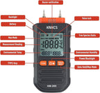 Wood Moisture Meter for Lumber - Ideal Moisture Meter for Wood, Firewood, Lumber, Bricks, Floors, Drywall - Accurate to 0.1% with Backlit LCD, Temperature & Humidity Display