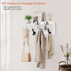 Coat Rack Wall Mount with Shelf, Coat Hanger Wall Mount with Key Hooks and Mail Holder, Wood Entryway Floating Shelf with Hooks and Storage, Hat Rack for Wall Key Holder Mail Organizer