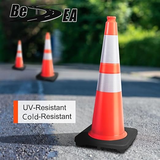(6 Pack) BESEA 28” inch Traffic Safety Cones Orange Road Parking Cones Heavy Duty Construction Cone Structurally Stable for Traffic Control at Public Place