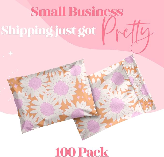 10x13 Designer Poly Mailer 100 Pack Heavy Duty Waterproof Self Seal Shipping Bags for Small Business Large Mailing Envelopes Bulk Tear Resistant Cute Packaging Pink Blooms Flowers