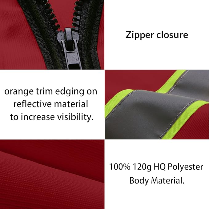 Safety Vest Customize Logo with 5 Pockets & Zipper Reflective High Visibility Vest Class 2 Outdoor Workwear