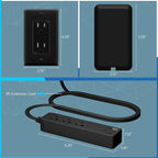 LIDER Outlet Extender with 3 Receptacles, 12W USB Type-A, and USB Type-C, USB Port, Ultra-Thin Wall Plate Plug with Cord Extender, 3-Outlet Power Strip, Flat-Face, 3ft Cord, ETL-Listed, Black, 2 Pack