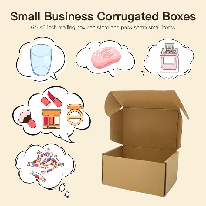 50 Pack 6x4x3 Inches Brown Corrugated Mailer Boxes -Corrugated Cardboard Mailing Boxes for Small Business Packaging and Gift Presentation