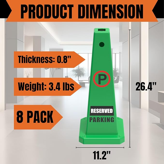 Reserved Parking Sign, 26.4-Inch Green Plastic Cone, High-Visibility