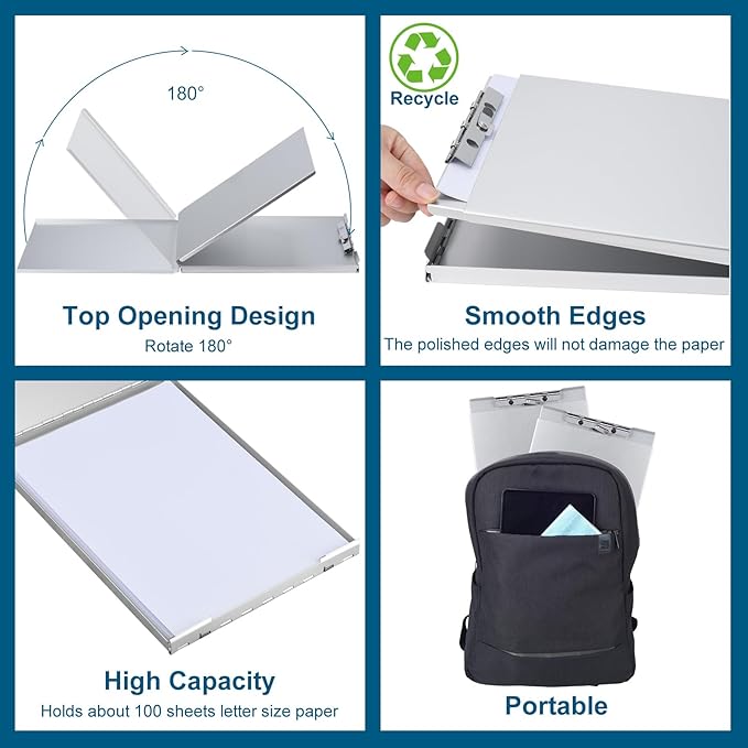 ZCZN Recycled Aluminum Storage Clipboard, Clipboard Box, Form Holder, Suitable for School, Office, Jobsite or Medical Staff, Silver