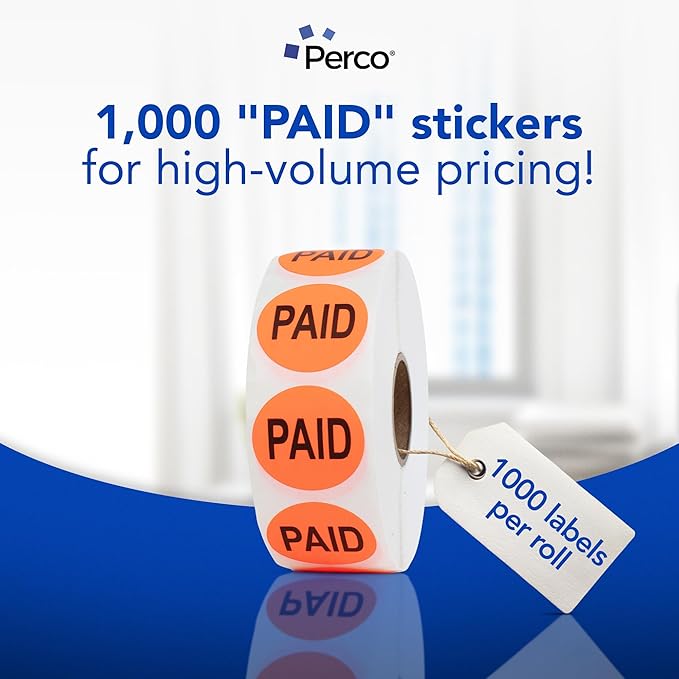 Perco Fluorescent Red 1-Inch Round Paid Promotional Retail Stickers — 1,000 Perforated Labels per Roll — for Supermarkets, Retail Businesses, Inventory Control, and Storefront Labeling — Made in USA