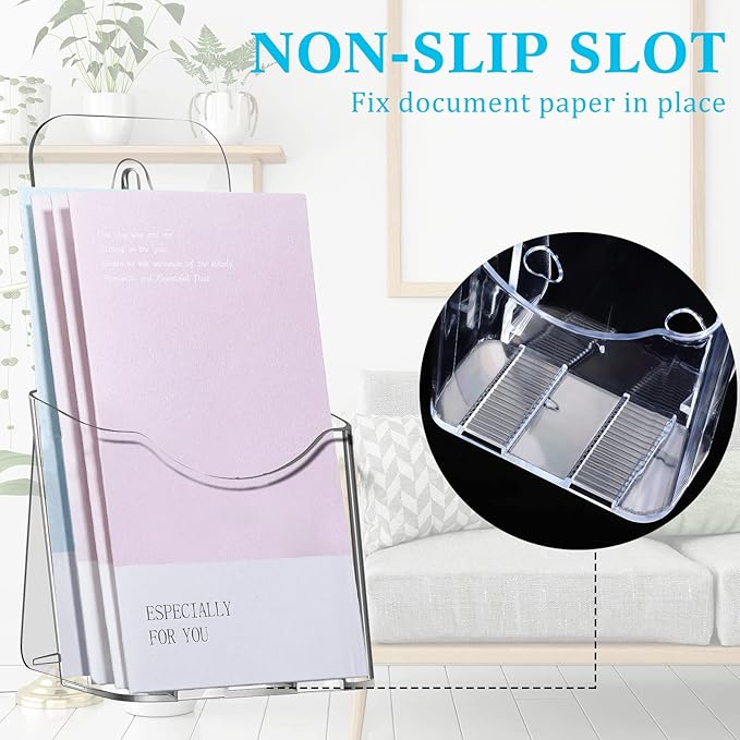 Yookeer 20 Pieces Brochure Holder Stand Acrylic Pamphlet Holder 4x7.9 Inches Wall Mount/countertop Clear Plastic Trifold Rack Display Stand for Vendors, Brochure, Trifold, Magazine, Pamphlet, Booklets