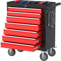 7 Drawers Rolling Tool Chest with Wheels, Metal Tool Box with Drawers, Large Capacity Tool Storage Cabinet with Keyed Locking, Tool Organizer Box for Garage, Workshop, Warehouse, Black Red