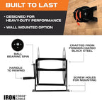 Iron Forge Cable RV Power Cord Reel Metal - Heavy Duty Extension Cord Reel, Holds 50ft 50 Amp RV Wire - Ball Bearing Spin, Powder-Coated Black Steel Frame, Floor or Wall Mountable Base