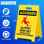 MATTHEW CLEANING 19'' 2 Pack,Industrial Wet Floor Sign 2-Sided Durable Corrugated Plastic Birght Yellow Multilingual Saety Warning Signs Commercial Caution Wet Fold-out Floor Signs For Indoors Only