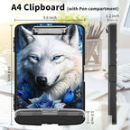 Clipboard with Storage High Capacity Plastic Nursing Clipboards with Pen Holder File Folder Storage Box Clipboard with Heavy Duty Clips for Teacher,Doctor,Offices-Bule Rose Wolf