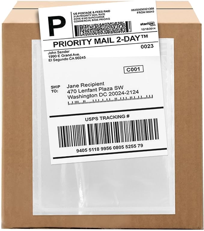 100 Count 4.5" x 6" Shipping Label Envelopes, Clear Packing List Pouches with Self-Adhesive Back, Top Loading for Shipping Labels Sleeves, for Packing Slips, Labels Invoices & Paperwork. GPI