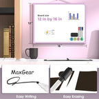 MaxGear Double-Sided Dry Erase Board for Wall, 16"x12" Hanging Whiteboard, Small Dry Erase White Board kit, Portable Whiteboard for Planning, Drawing, Memo, to Do List, Purple Frame